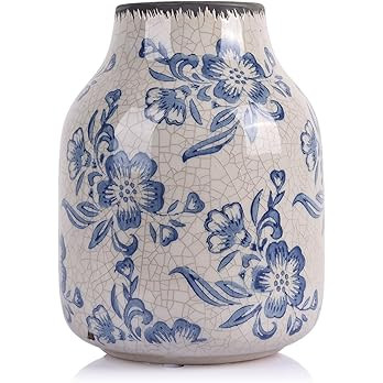 Chinoiserie Decor Blue and White Floral Vases, 7.9" Vintage Chinoiserie Vase, Pottery Vases for H... | Amazon (US)