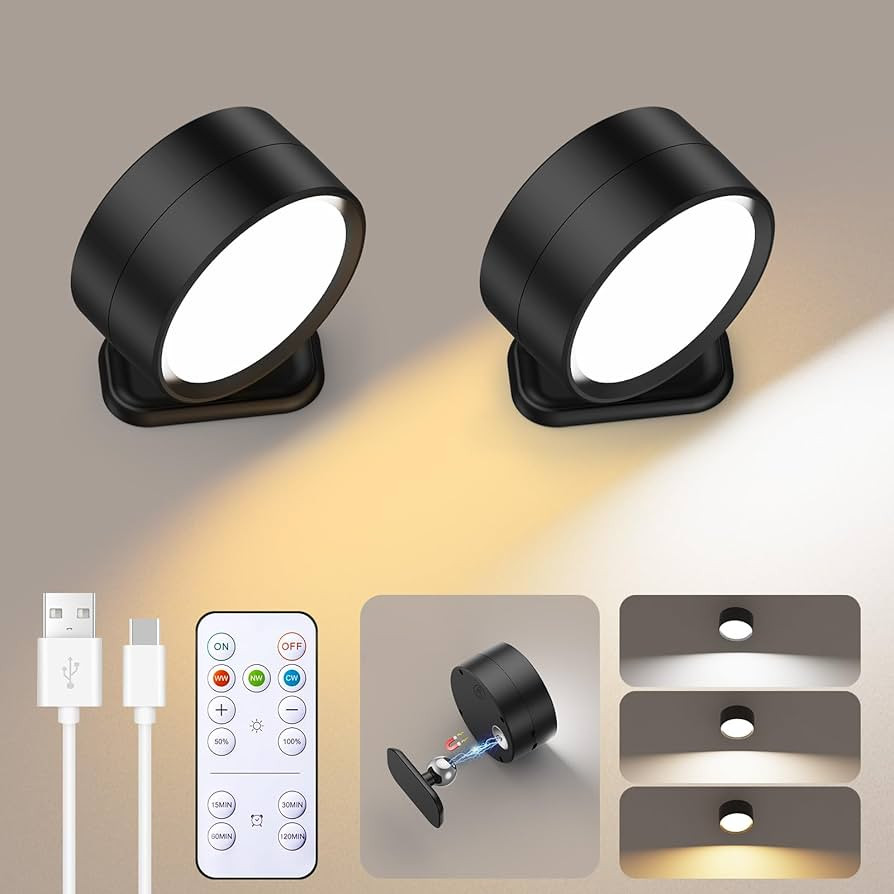 Brightown LED Magnetic Wall Sconce Lights, 2 Pack USB Rechargeable Wall Mounted Lights with Remot... | Amazon (US)