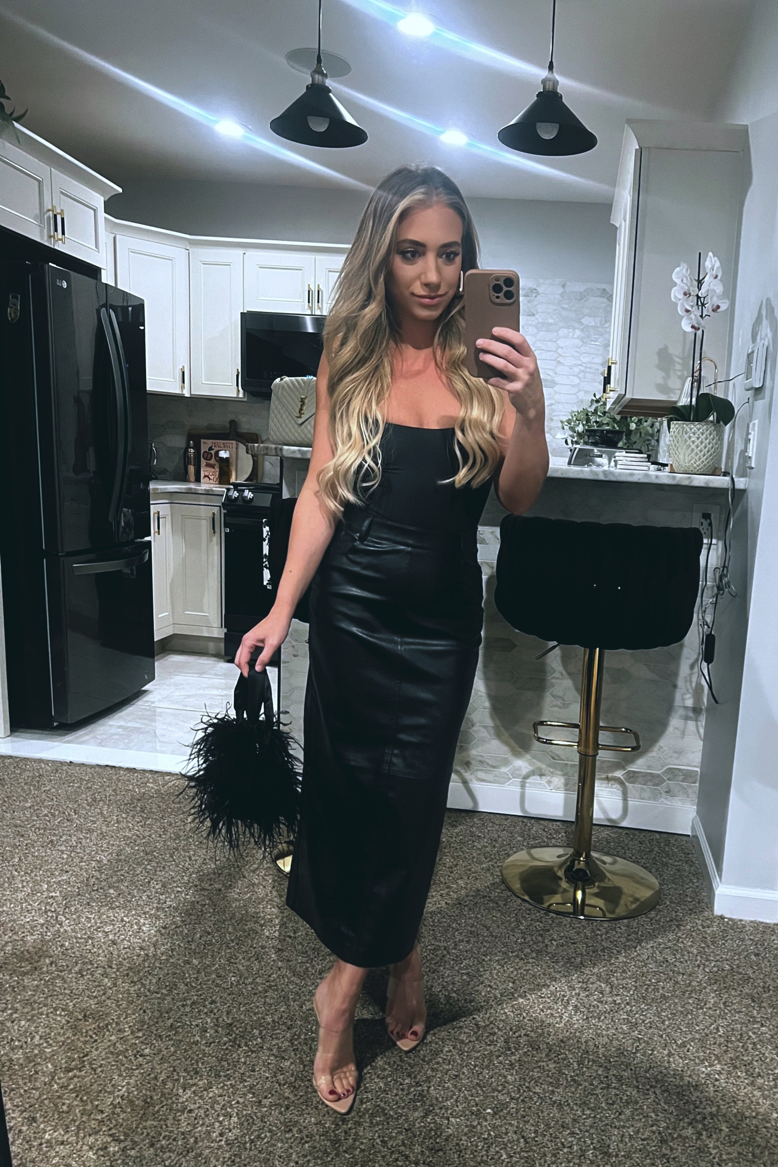 Wearing a size 4 skirt from H&M (sold out but I linked similar styles) and wearing a small in skims body suit Night out, leather skirt, skims, feather, winter looks, fashion, fall, going out, 

#LTKSeasonal #LTKHolidaySale #LTKGiftGuide