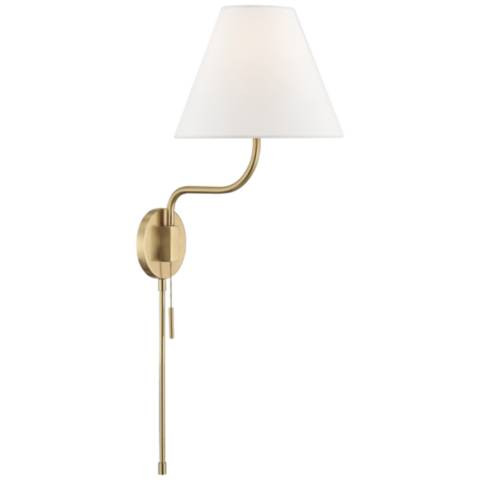 Mitzi Patti 1 Light Plug-in Sconce in Aged Brass - #55W00 | Lamps Plus | Lamps Plus