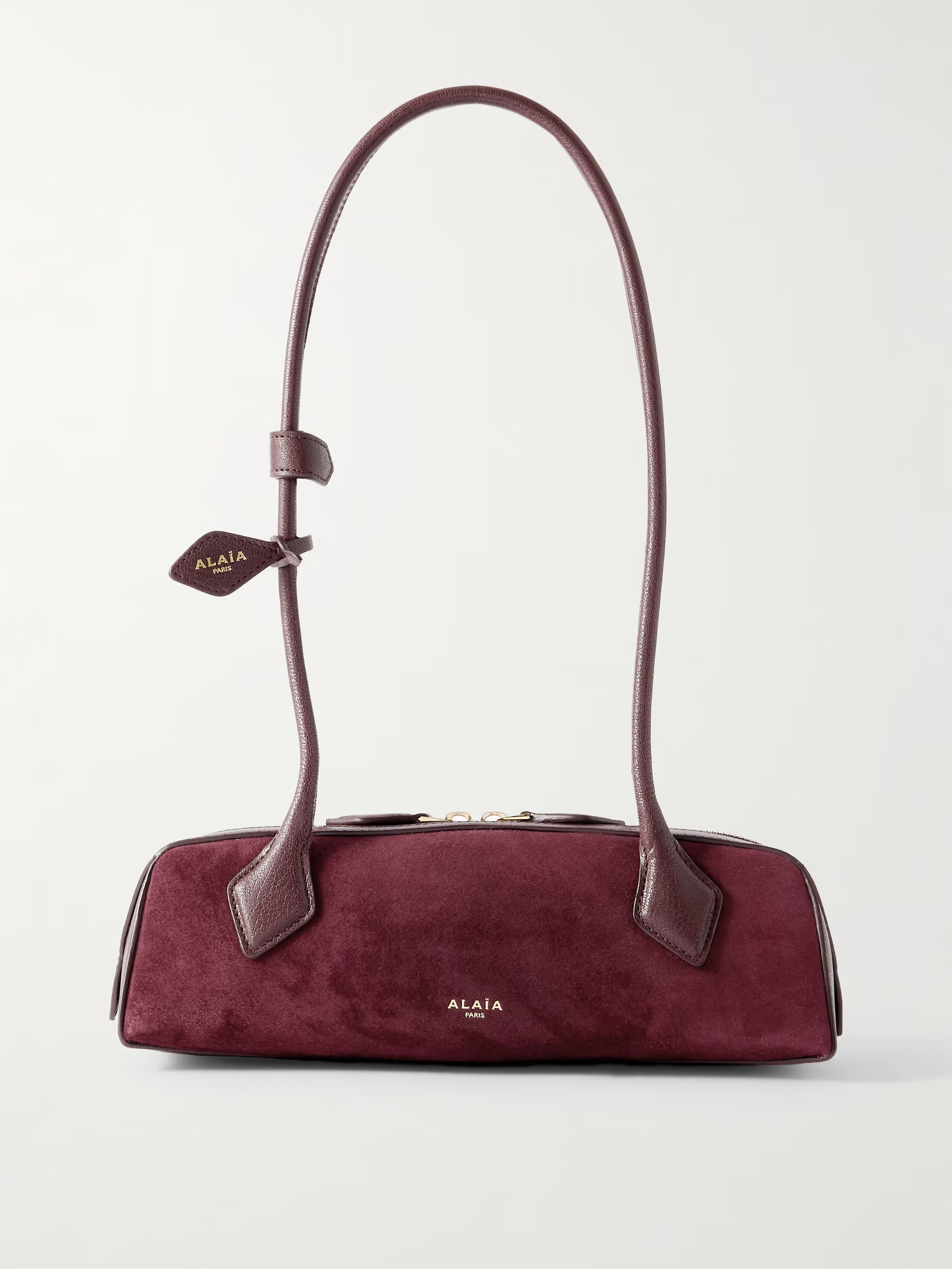 Le Teckel small leather-trimmed suede shoulder bag | NET-A-PORTER (UK & EU)
