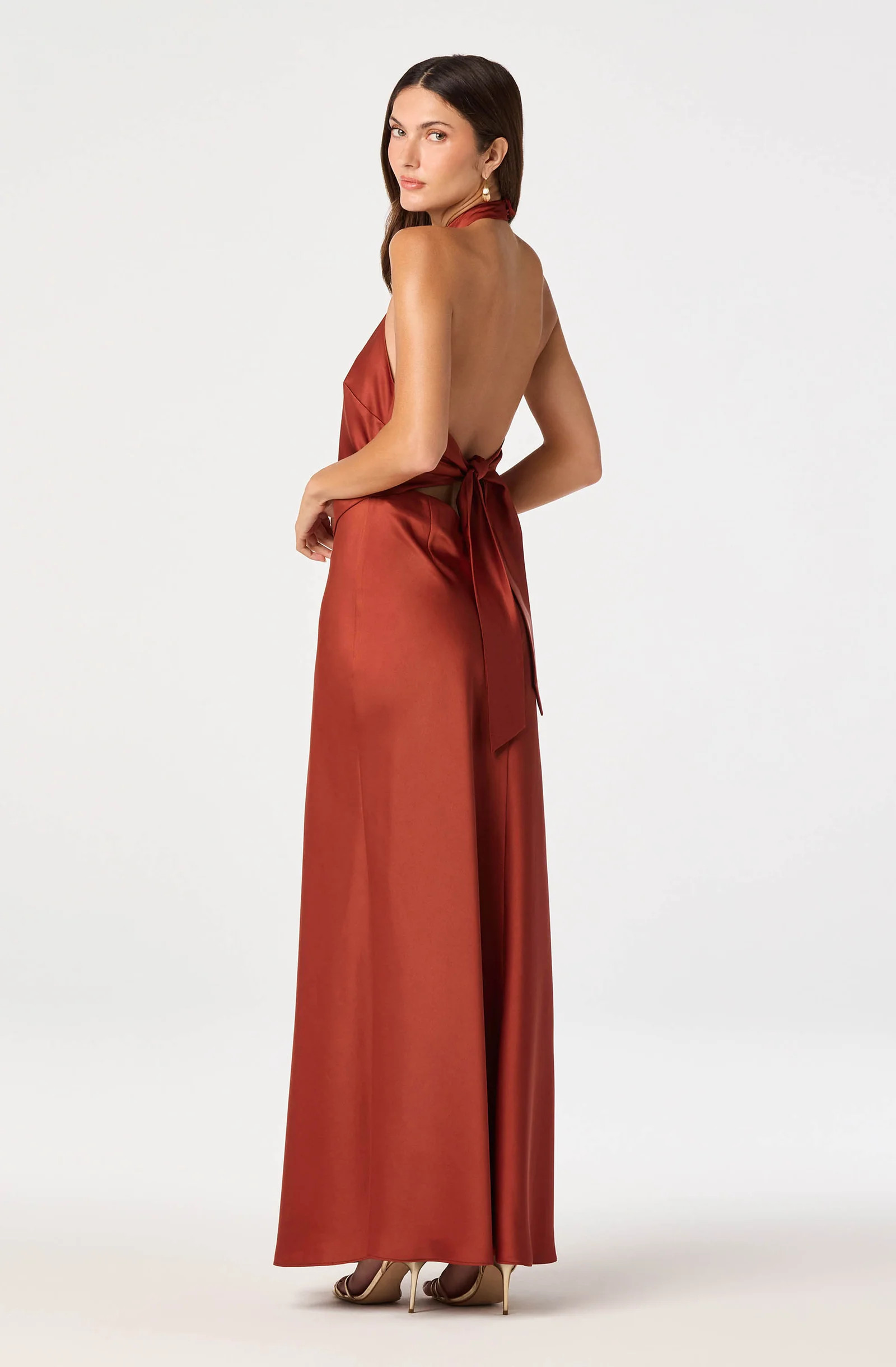 Viridiana Satin Halter Maxi Dress - Sienna / XS | ASTR The Label (US)