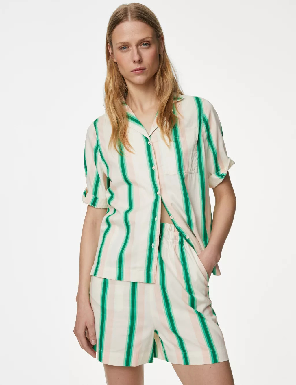 Cotton Rich Striped Collared V-Neck Shirt | Marks & Spencer (UK)