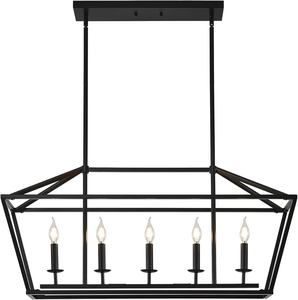 Kitchen Island Candle Rectangle Chandelier Light Fixture Linear 5 Light Dining Room Chandelier Fa... | Amazon (US)