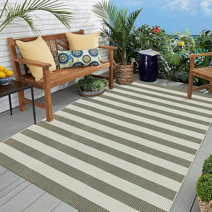 OJIA Outdoor Patio Rug 5'x7', Striped Rug Machine Washable Large Area Rugs Cotton Woven Thin Indo... | Amazon (US)
