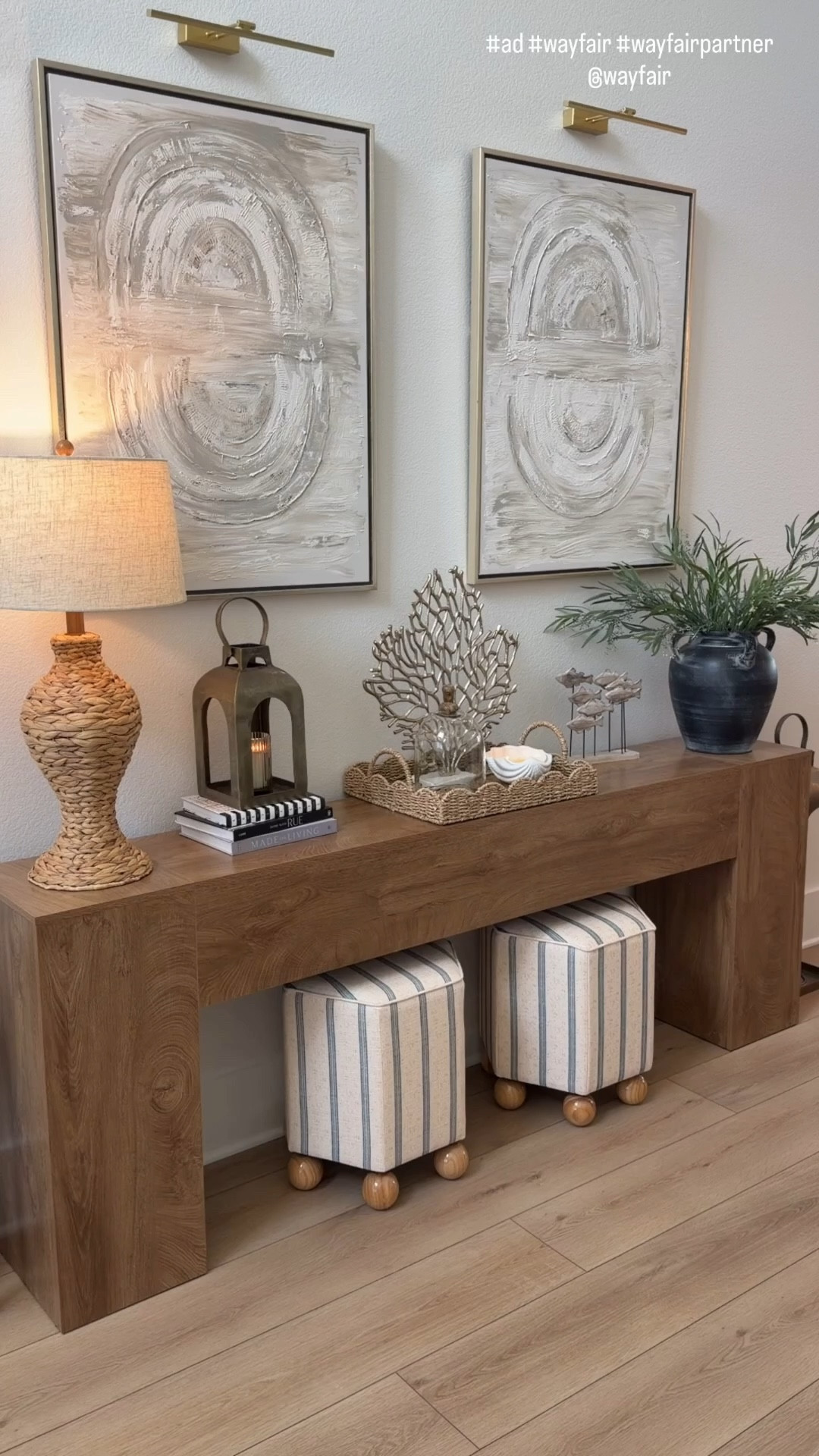 Entryway spring refresh with @wayfair #ad Obsessed with how clean and less cluttered my foyer looks now with my new decor pieces from Wayfair! #wayfairpartner #wayfair #springcleaning 
