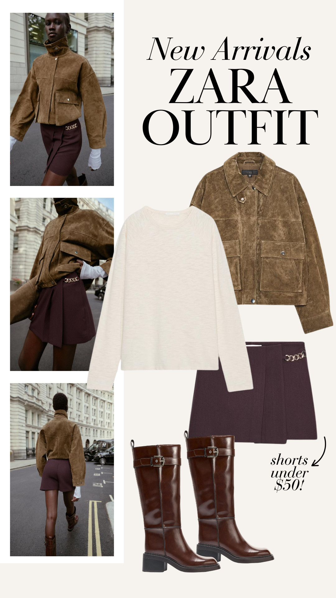 Obsessed with these full outfit from Zara! These shorts are so good and under $50.

Fall trends, fall outfit, suede jacket, knee high boots, ivory sweater, skort 

 

#LTKStyleTip