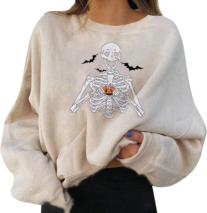 Cute Womens Halloween Sweatshirts Tops Long Sleeve Women Sweatshirt 3d Halloween Sweatshirt Women... | Amazon (US)