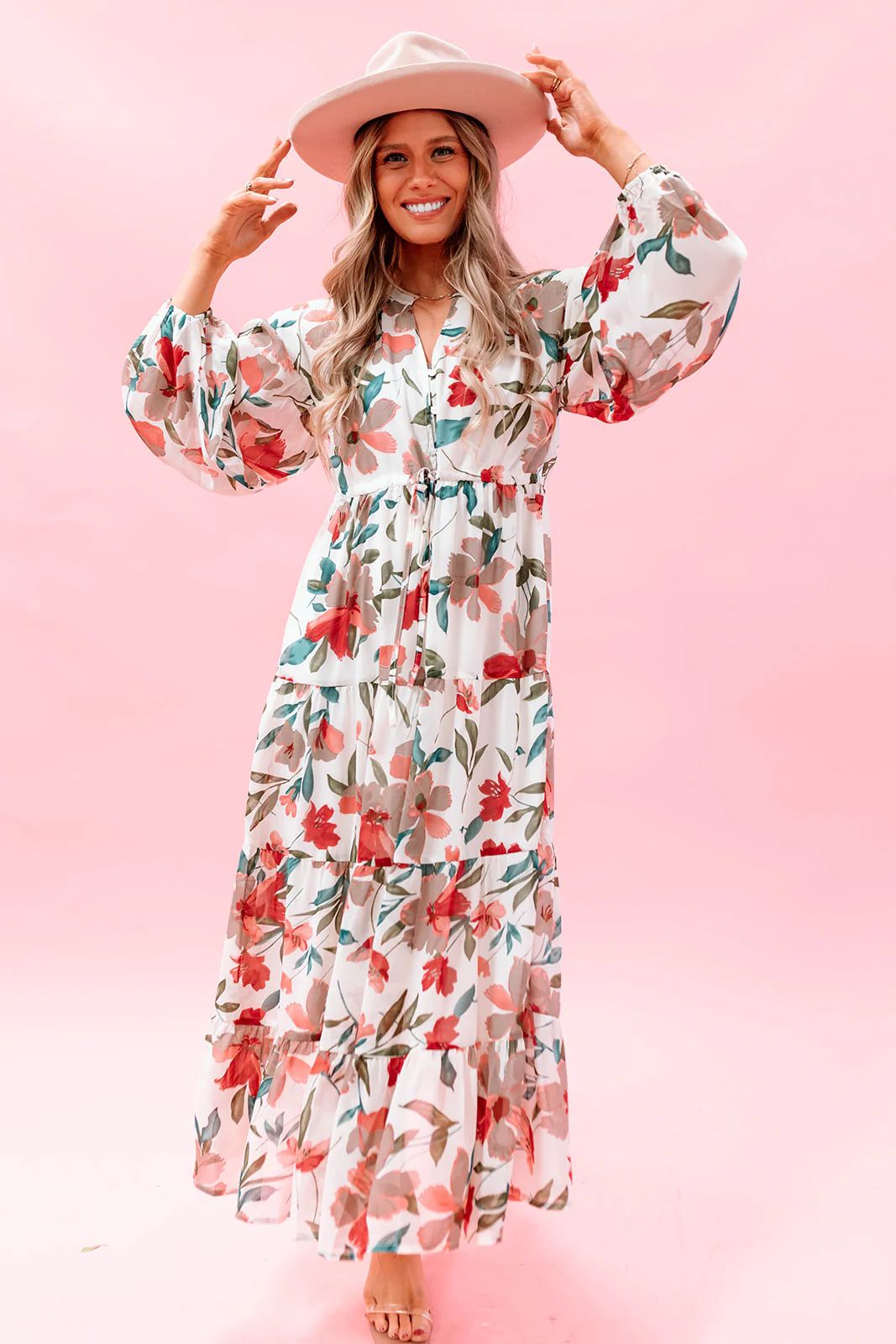 THE BRIDGIT FLORAL MAXI DRESS IN IVORY | Pink Desert