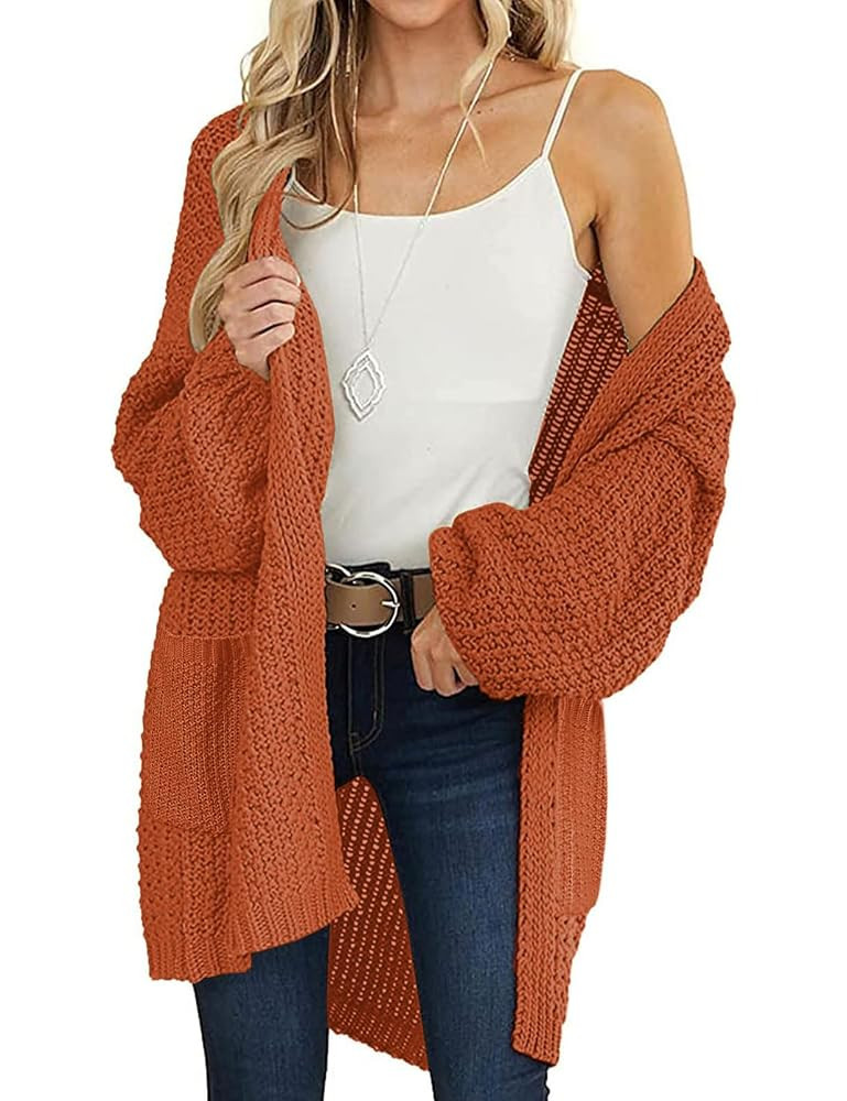 MEROKEETY Women's 2025 Fall Open Front Chunky Knit Sweater Oversized Lantern Sleeve Cardigan Outw... | Amazon (US)