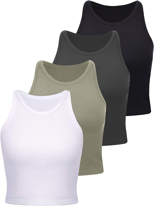 4 Pieces Basic Crop Tank Tops Women Sleeveless Racerback Crop Tops Sport Crop Tops for Lady Girls... | Amazon (US)