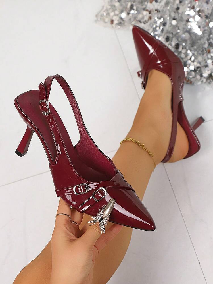 Pointed Toe Stilleto Pumps burgundy | SHEIN