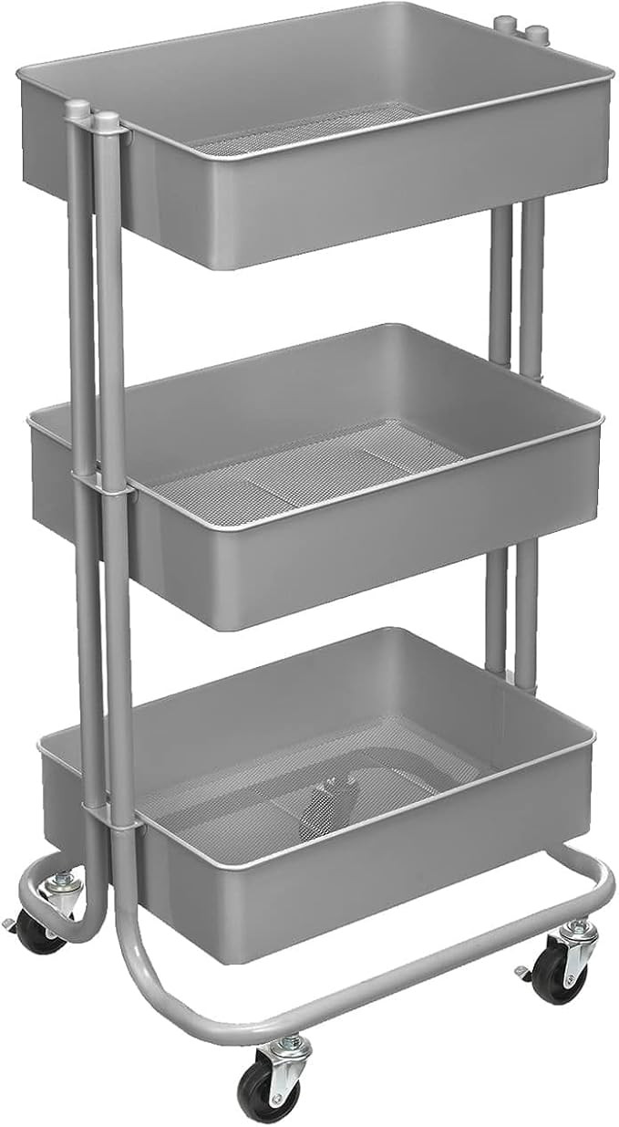 Simply Tidy Lexington Gray 3-Tier Metal Rolling Cart Multi-Functional Storage Cart for Home, Offi... | Amazon (US)