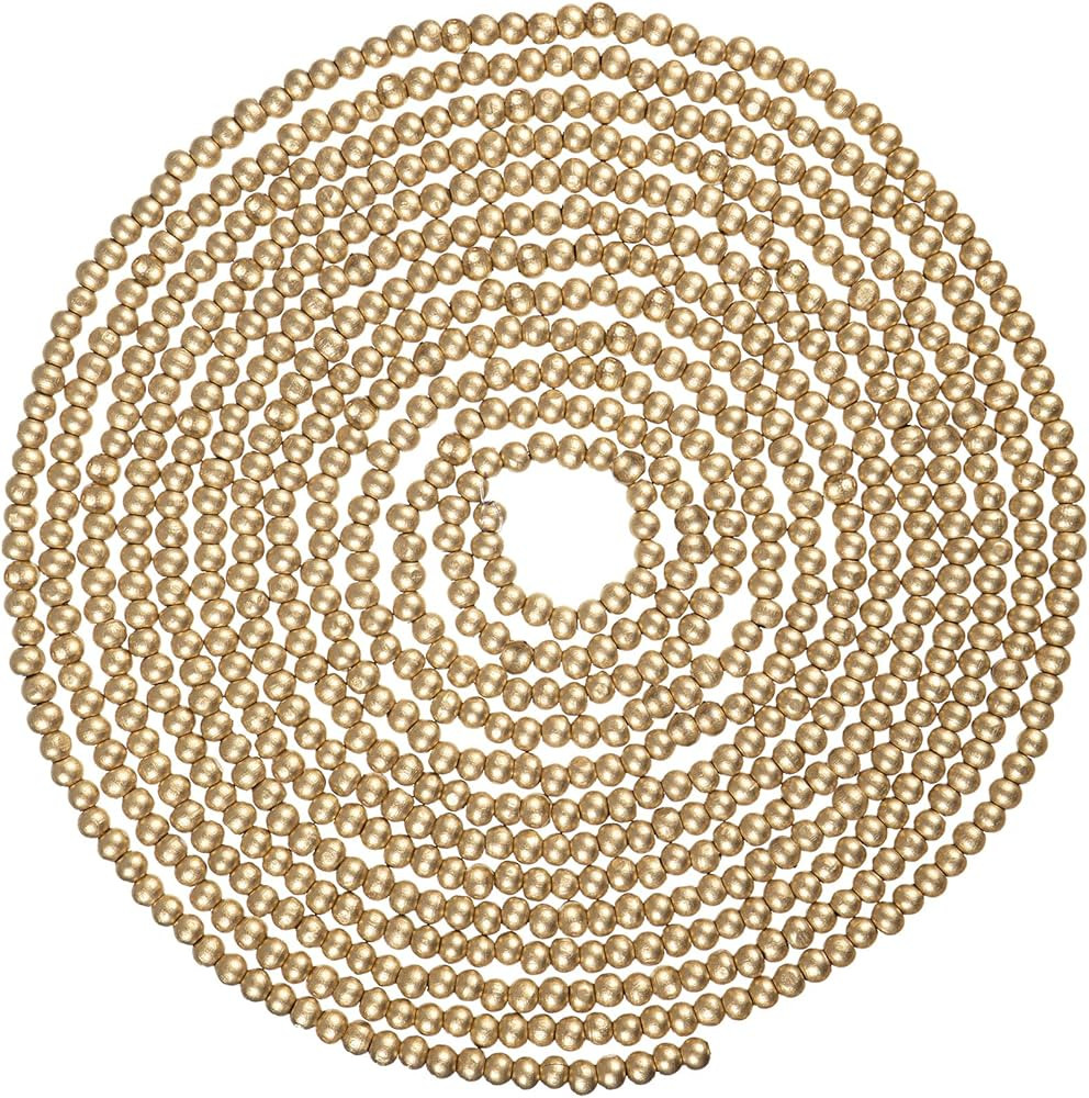 Wooden Bead Garland Round Bead Wreath Christmas Party Holiday Decorations (Gold,1) | Amazon (US)