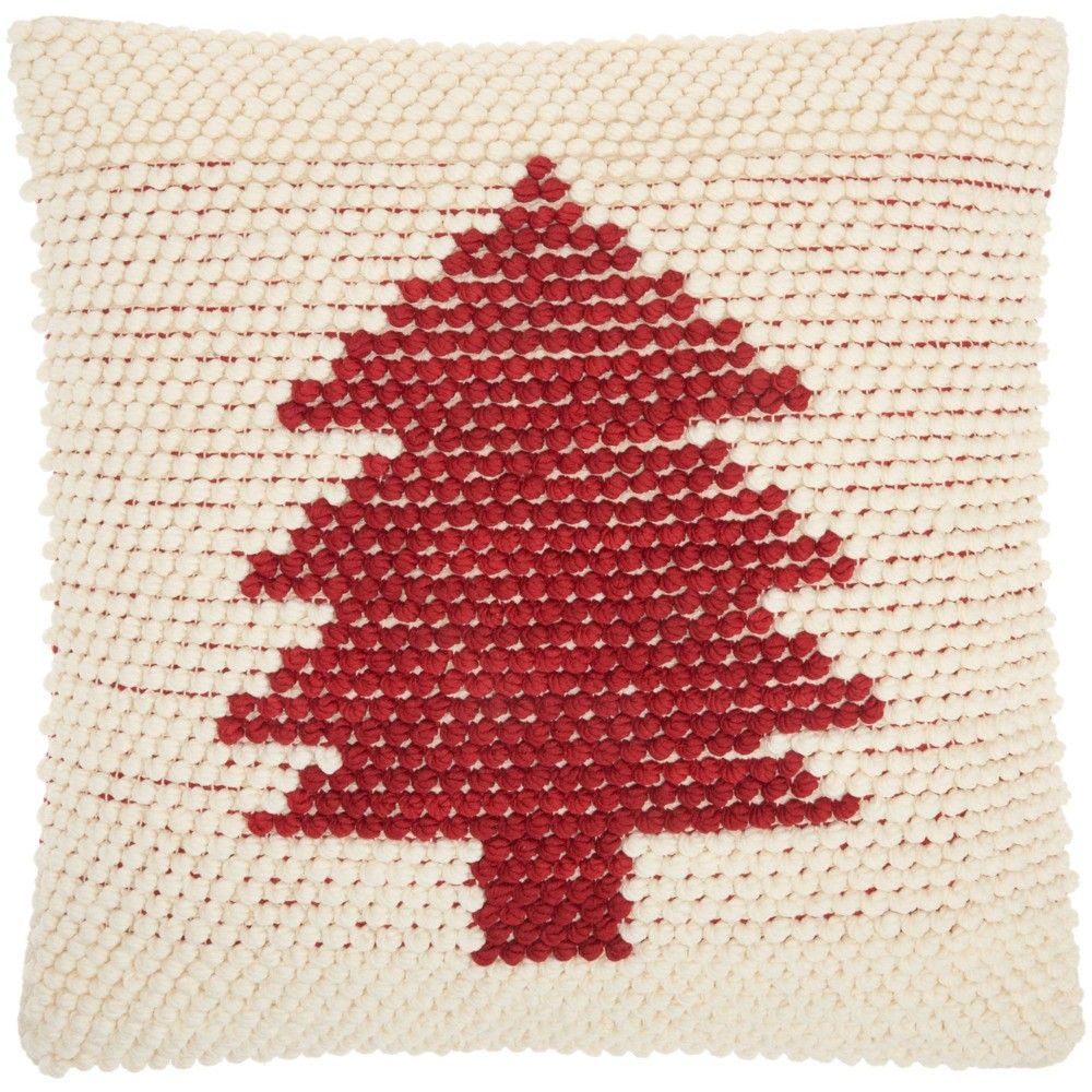 20""x20"" Oversize Christmas Tree Loops Square Throw Pillow Ivory/Red - Nourison | Target