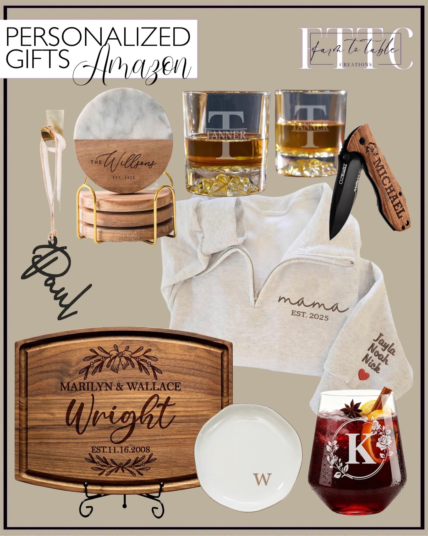 Amazon Personalized Gift Ideas

Follow @farmtotablecreations on Instagram ✨

Sharing some beautiful personalized gift ideas from Amazon — perfect for Christmas, hostess gifts, newlyweds, grandparents, or anyone who loves something meaningful. From engraved cutting boards and customized drinkware to name-etched coasters, embroidered sweatshirts, and monogrammed dishes, these are thoughtful, affordable options that feel so special.

#amazonhome #amazonfinds #giftideas #personalizedgifts #customgifts #holidaygifts #christmasgifts #hostessgifts #cozyhome #giftguide #holidaygiftguide #neutraldecor

#LTKCyberWeek #LTKGiftGuide #LTKSaleAlert