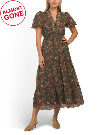 Georgette Short Sleeve V-neck Tiered Maxi Dress | TJ Maxx