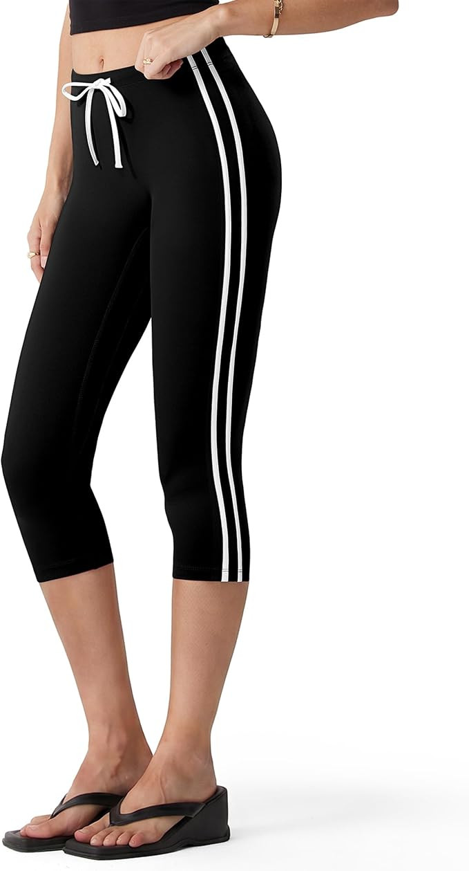MOOSLOVER Women High Waisted Capri Leggings Drawstring Color Block Capris Stretch Compression Wor... | Amazon (US)