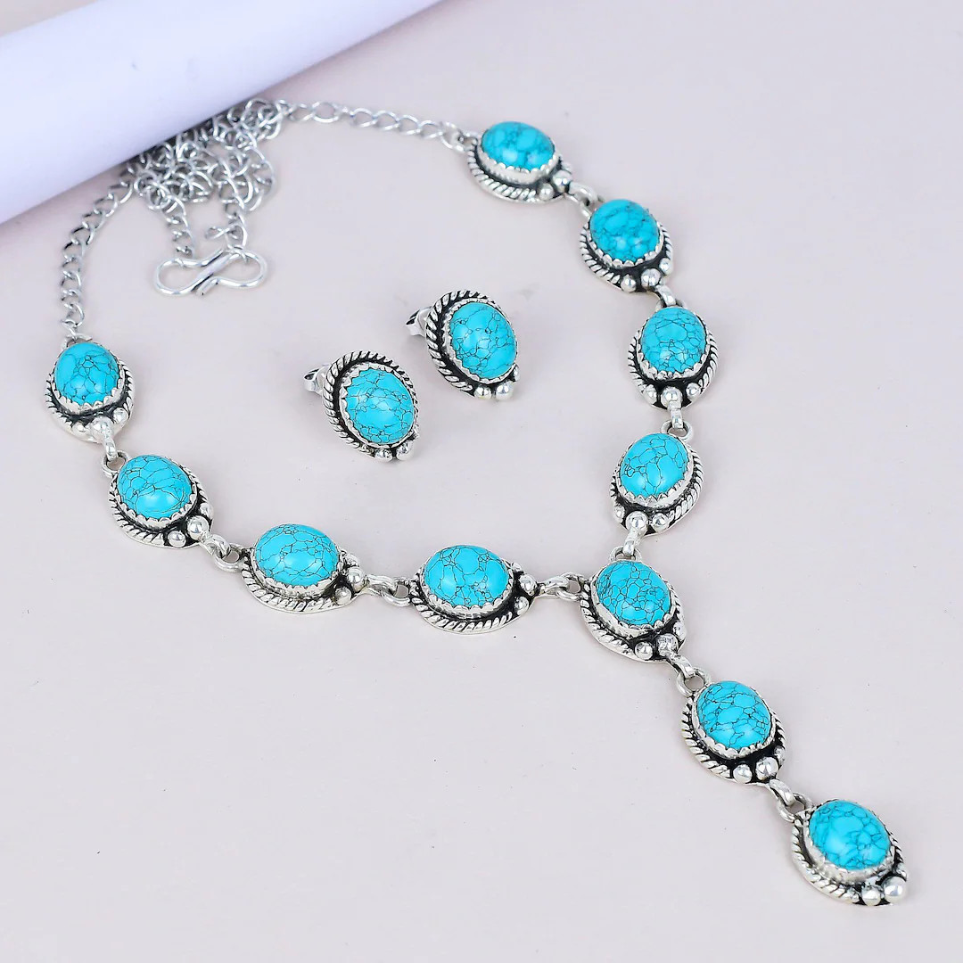 Santa Rosa Turquoise Handmade 925 Sterling Silver Turquoise Blue Necklace & Earrings Jewelry Set ... | Etsy (Global)