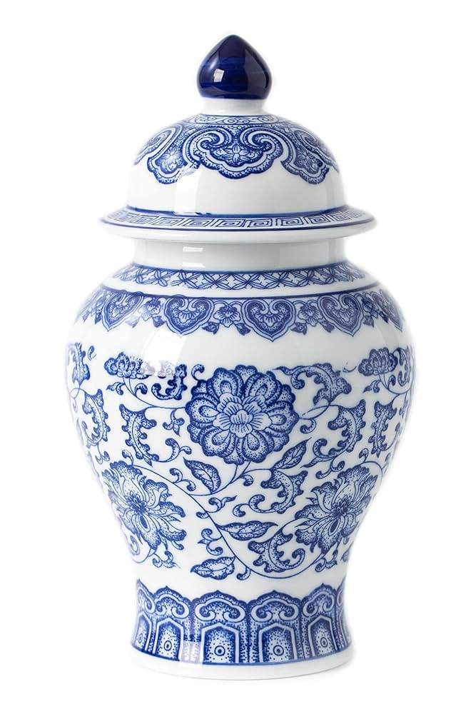 Blue and White Ginger Jar, Ceramic Chinoiserie Decorative Jars for Home, Office, Flower Vase Poce... | Amazon (US)