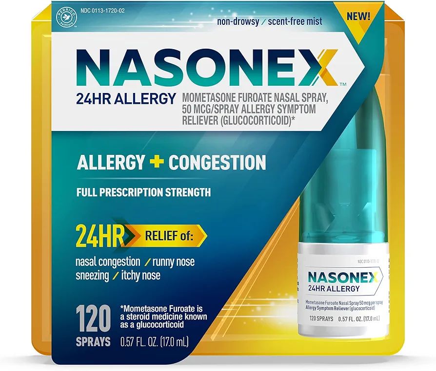 Nasonex 24HR Allergy Nasal Spray, Allergy + Congestion, Non-Drowsy Relief in Full Prescription St... | Amazon (US)