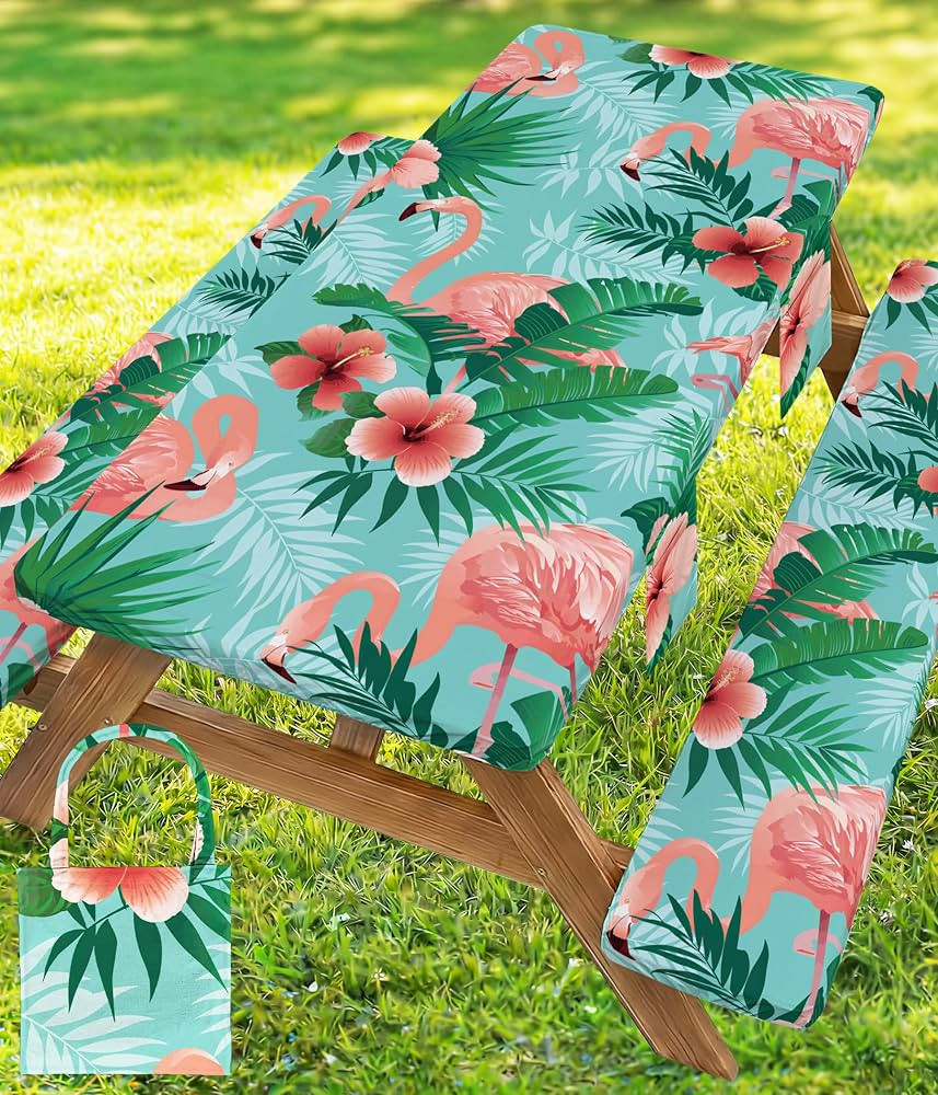 Picnic Table Cover with Bench Covers Waterproof Elastic Rectangle Reusable Folding Tablecloth Man... | Amazon (US)