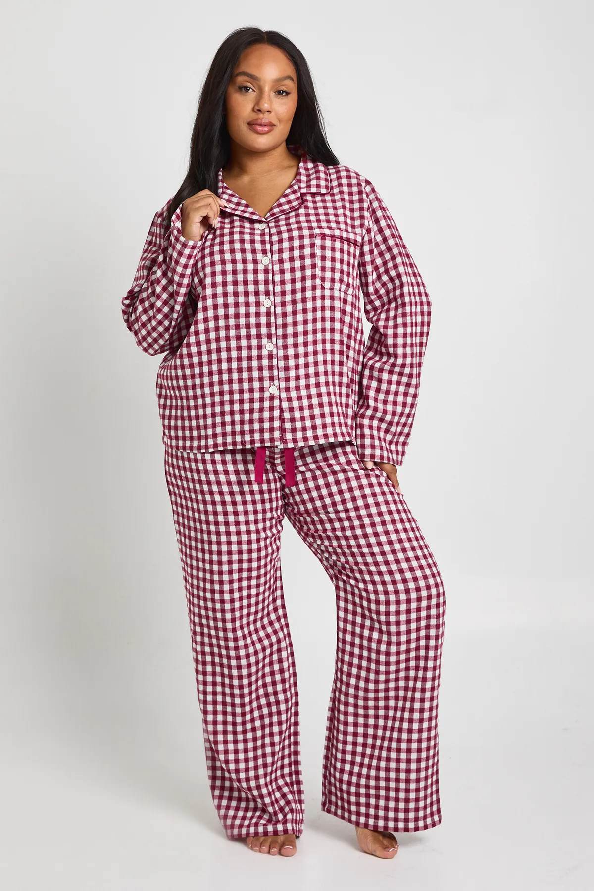 Plus Soft Touch Gingham Long Sleeve Shirt and Trouser Pyjama Set | Boohoo.com (UK & IE)