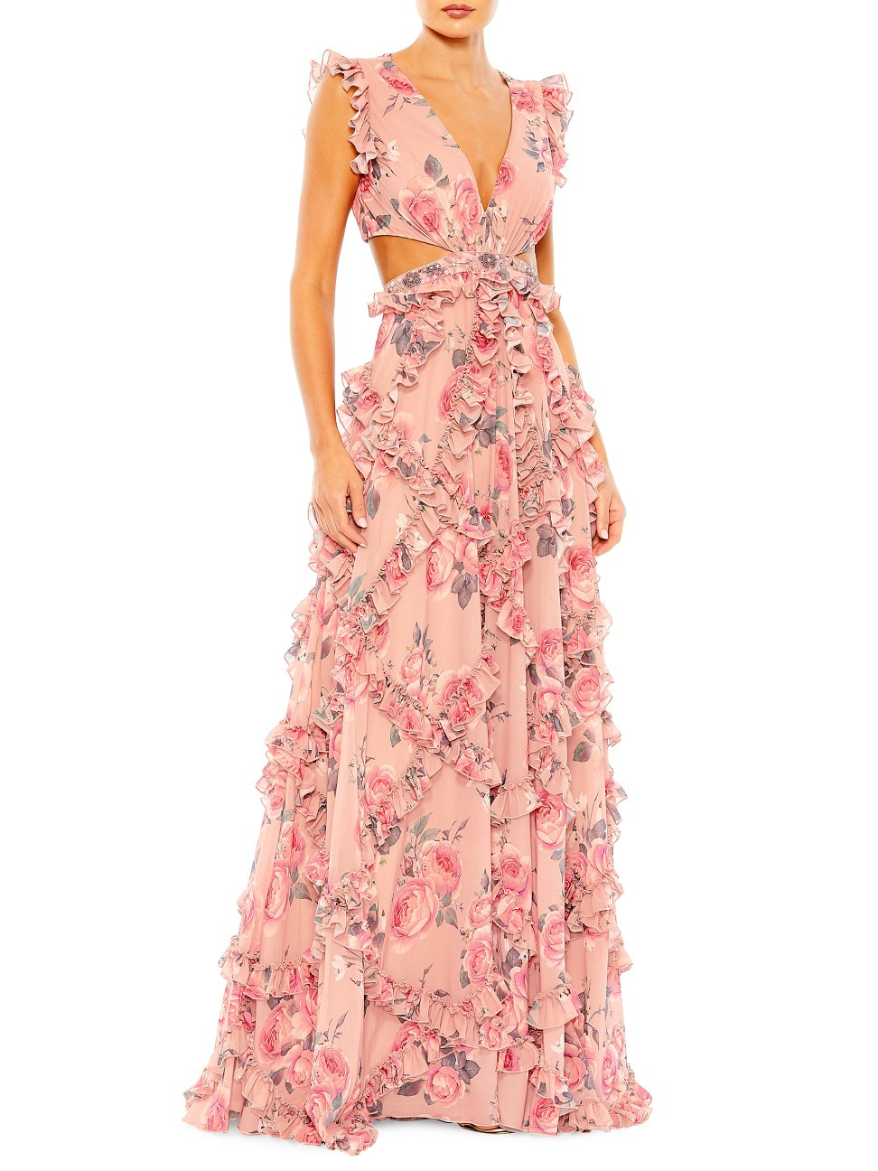 Women's Floral Chiffon Cut-Out Gown - Rose Multi - Size 4 | Saks Fifth Avenue