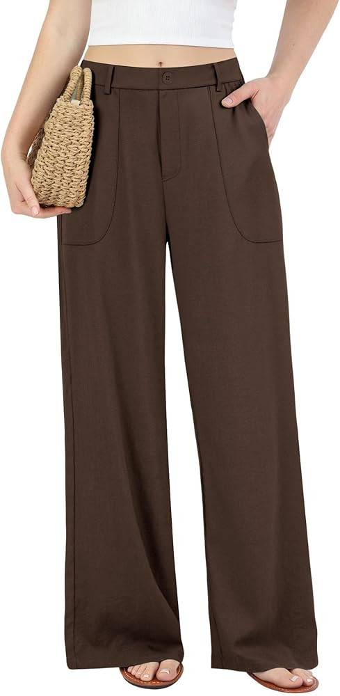 JEKAOYI Womens Wide Leg Linen Cotton Pants Summer Casual Stretchy Lightweight High Waisted Trouse... | Amazon (US)