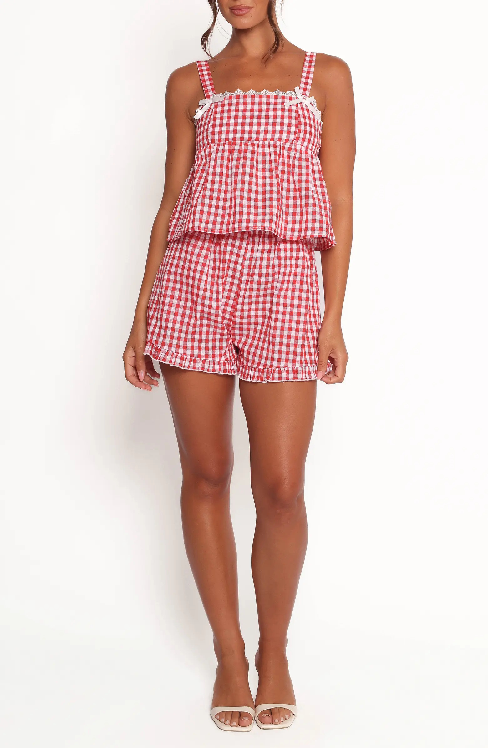 Isidore Gingham Cotton Babydoll Tank & Shorts Set | Nordstrom