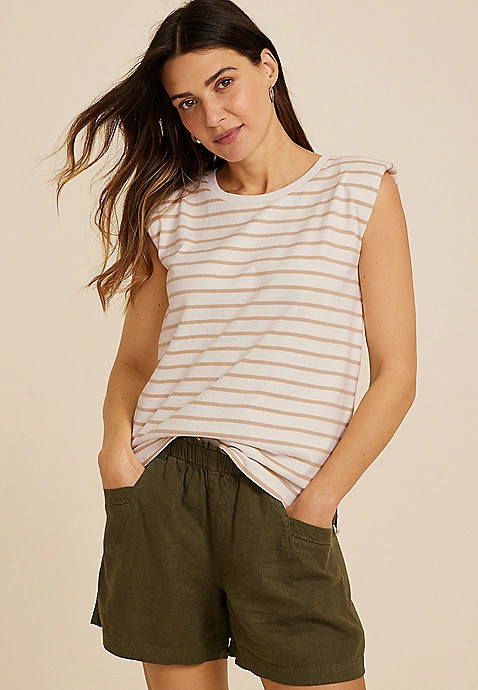 Striped Padded Shoulder Tank Top | Maurices
