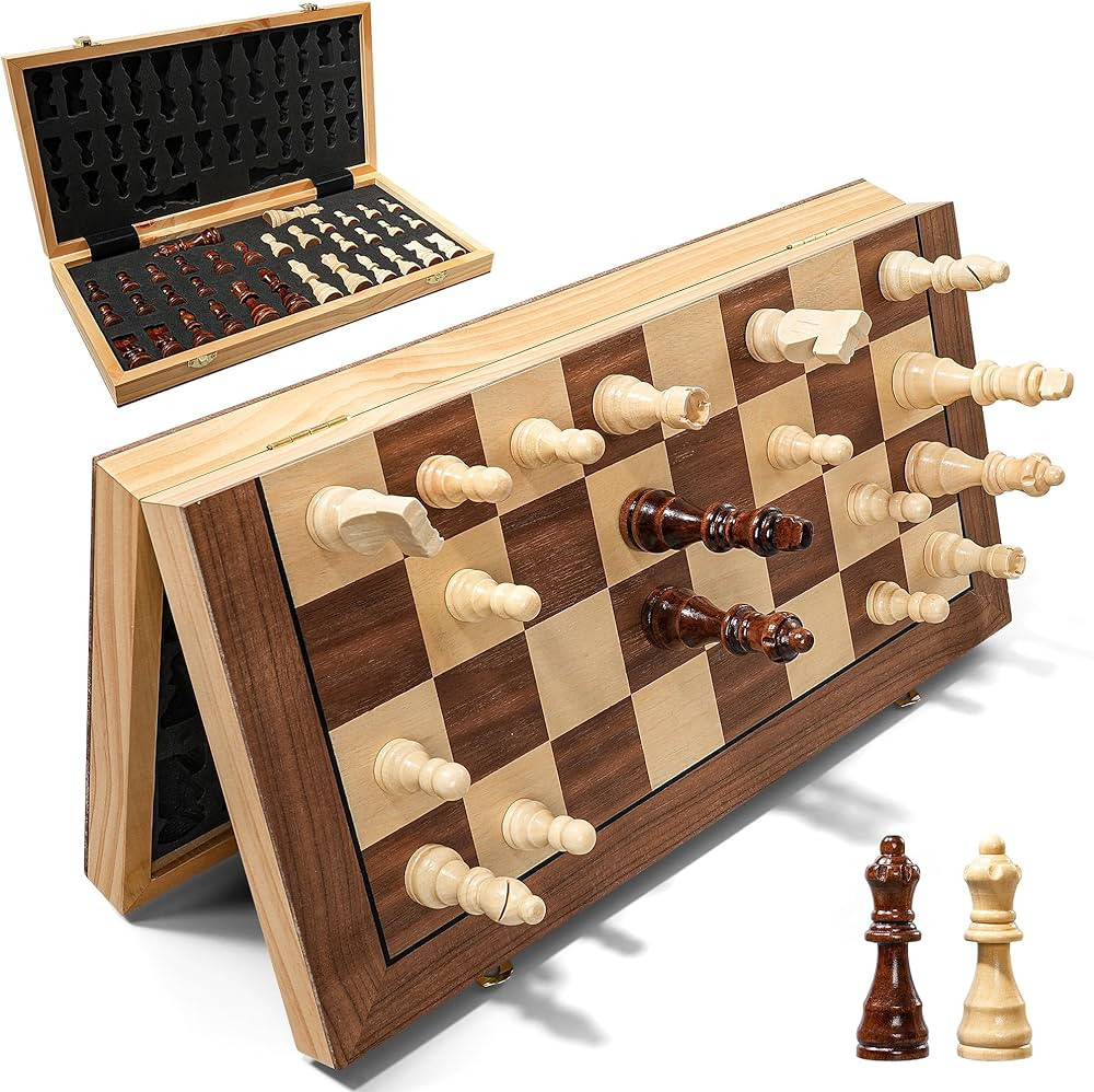 Magnetic Chess Board Set for Adults & Kids, 15" Wooden Folding Chess Boards, Handcrafted Portable... | Amazon (US)
