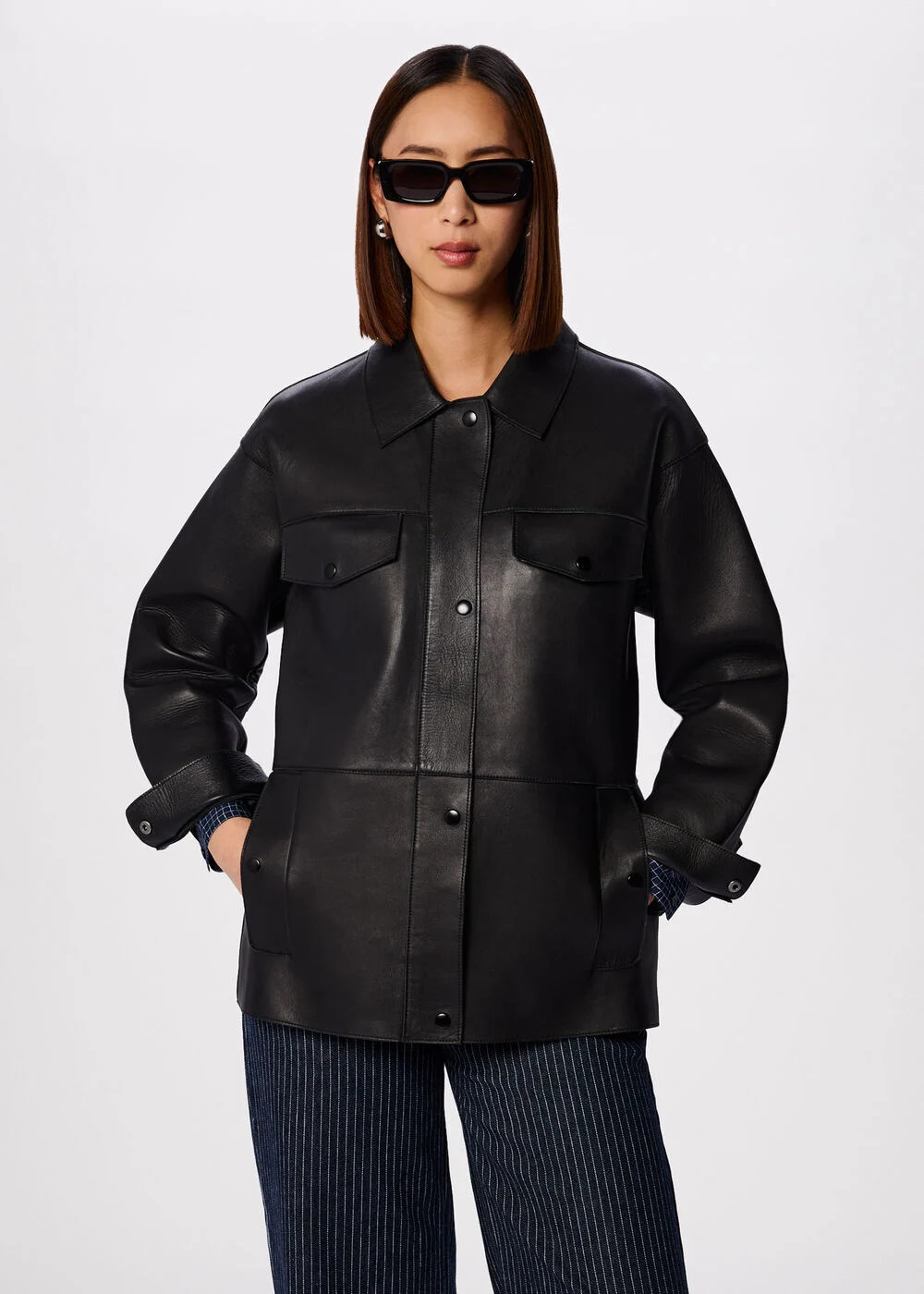 Black Clean Bonded Leather Jacket | Whistles