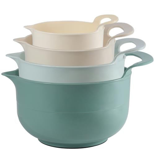 Mixing Bowls - 4 Piece Nesting Plastic Mixing Bowl Set with Pour Spouts and Handles - Non Slip Bottom and Measurement Markings (Light Green) | Amazon (US)