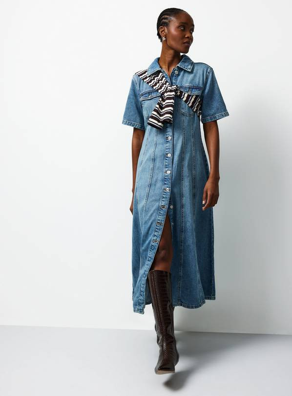 Mid Blue Denim Short Sleeve Midaxi Dress 14 | Tu Clothing