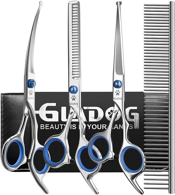 GLADOG Professional 5 in 1 Dog Grooming Scissors Set with Safety Round Tips, Sharp and Heavy-duty... | Amazon (US)