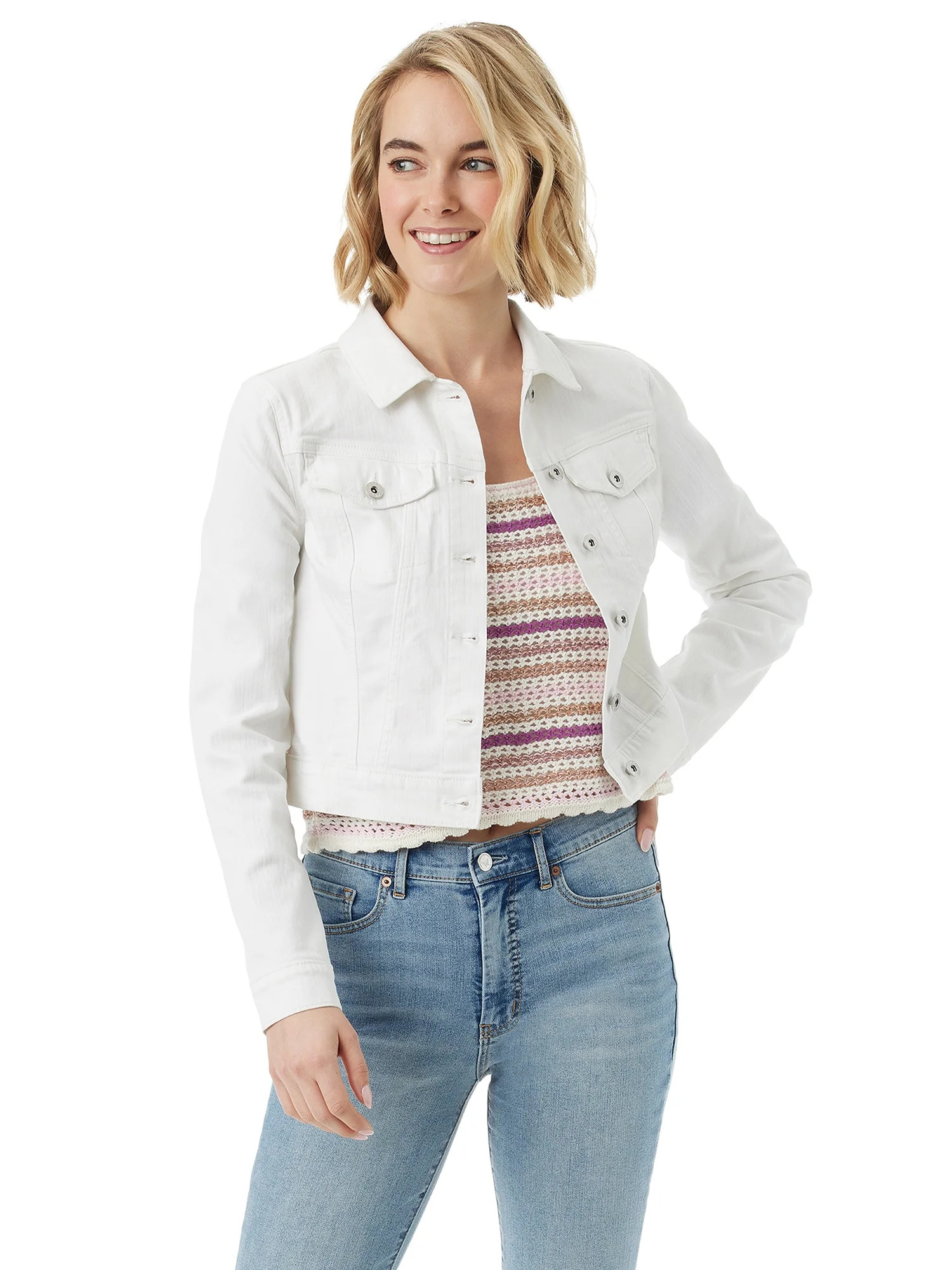 Jessica Simpson Women's and Women's Plus Uptown Jean Cropped Denim Jacket | Walmart (US)