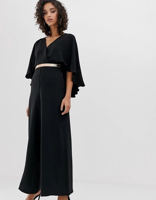 River Island jumpsuit with cape in black | ASOS US