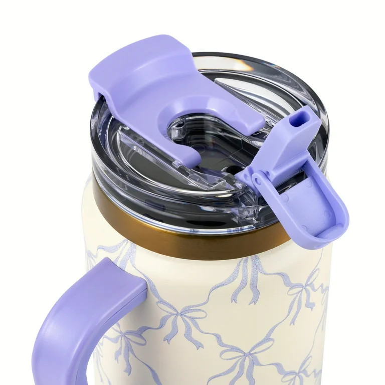 Thyme & Table 32 fl oz Stainless Steel Luna Tumbler with Handle and Dual Straw Lid, Bow Lattice | Walmart (US)