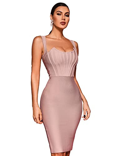 BELLA BARNETT Corset Dress - Classy Bandage Bodycon Cocktail Vintage Party Dress - Pink | Amazon (US)