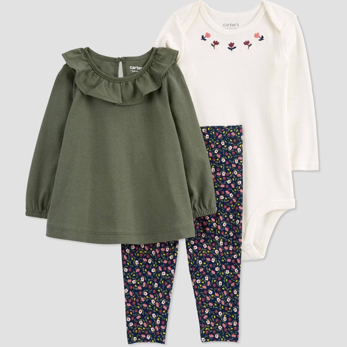Carter's Just One You® Baby Girls' Floral Top & Bottom Set - Olive Green | Target
