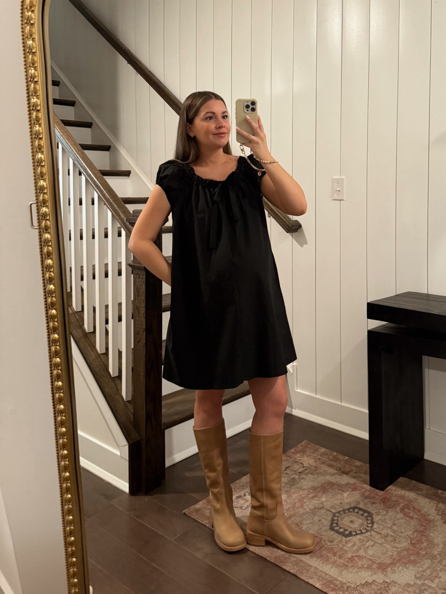 Sized up to the large in the dress to fit over my bump! Comes in 3 colors and is SO CUTE