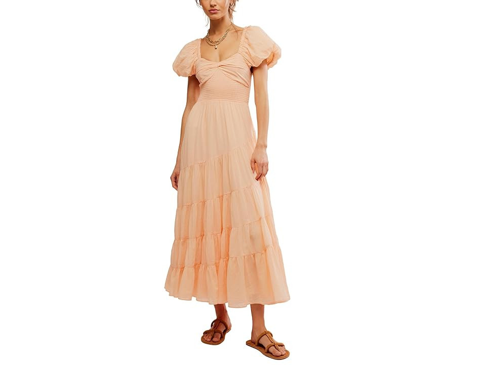 Free People Short Sleeve Sundrenched Women's Dress Almost Apricot : LG (Women's 12), Cotton/Viscose | Zappos