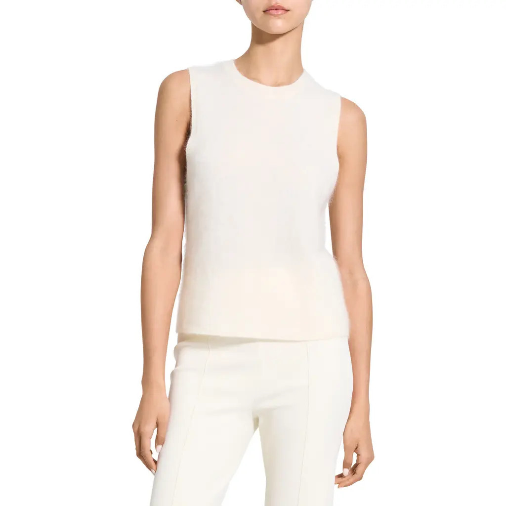 Theory Cashmere Sleeveless Sweater in Ivory at Nordstrom, Size Petite | Nordstrom