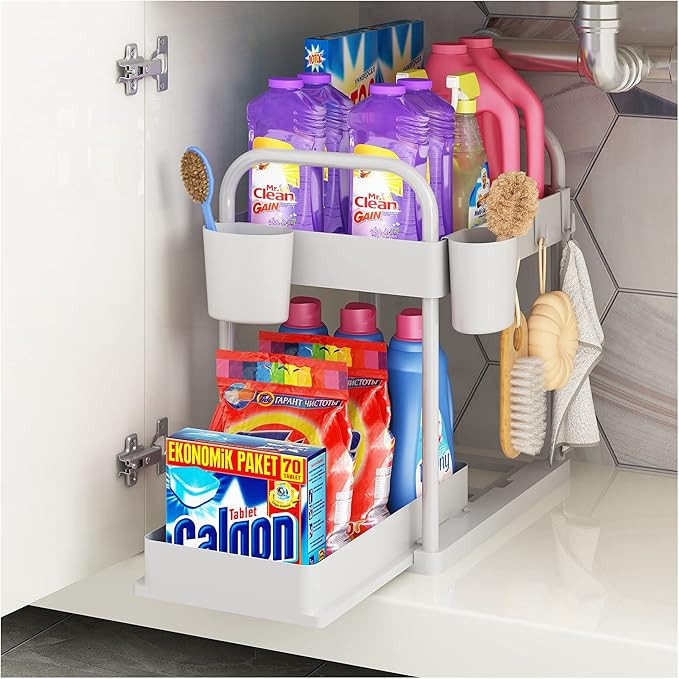 Under Kitchen Sink Organizers and Storage, Bathroom Organizer Large supply Rack With Out Drawer B... | Amazon (US)