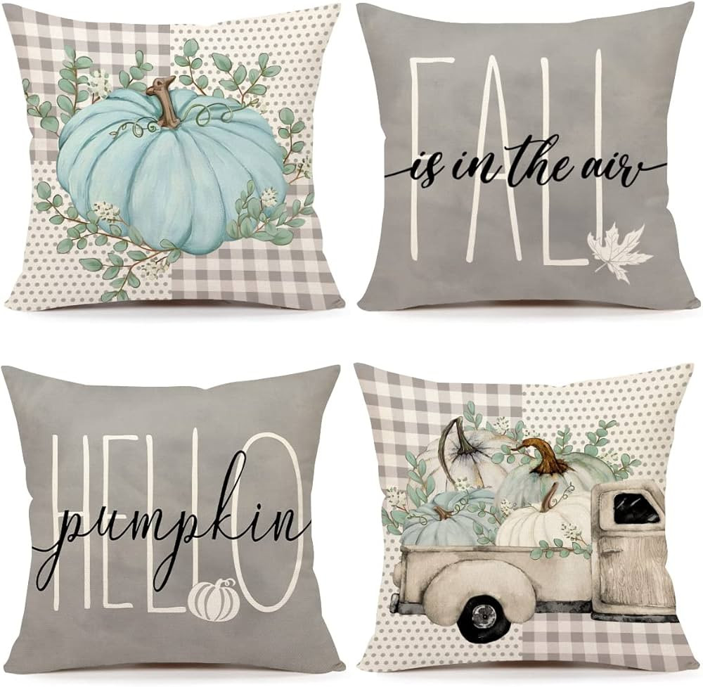 4TH Emotion Fall Decor Pillow Covers 18x18 Set of 4 Thanksgiving Buffalo Check Farmhouse Decorati... | Amazon (US)