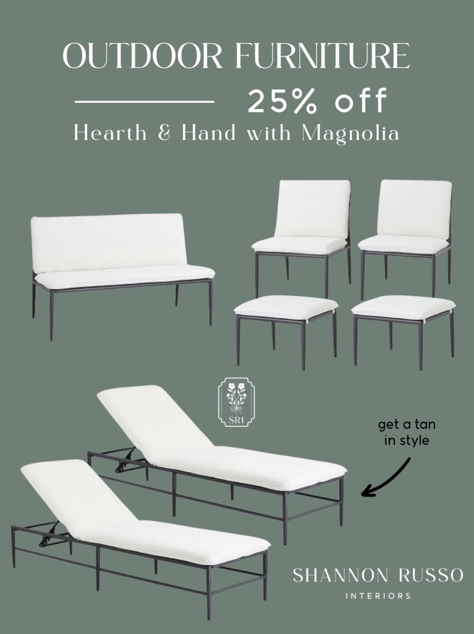 25% off sale ends Sunday! Cushioned Metal Outdoor Loveseat , chair, ottoman, and chaise lounge in Cream/Black by Hearth & Hand with Magnolia for Target.

#shannonrussointeriors #homedecor #designer #targetsale

Patio outdoor furniture, tanning, pool, outside seating area, backyard oasis, lounger, patio set, summer fun, spring decor, home decor, design on a budget, Joanna Gaines, inexpensive 

#LTKhome