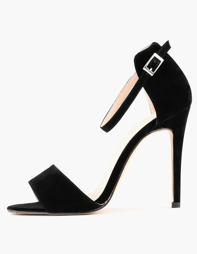 Black Dress Sandals High Heel Sandals Suede Open Toe Buckle Detail Ankle Strap Sandals | Milanoo