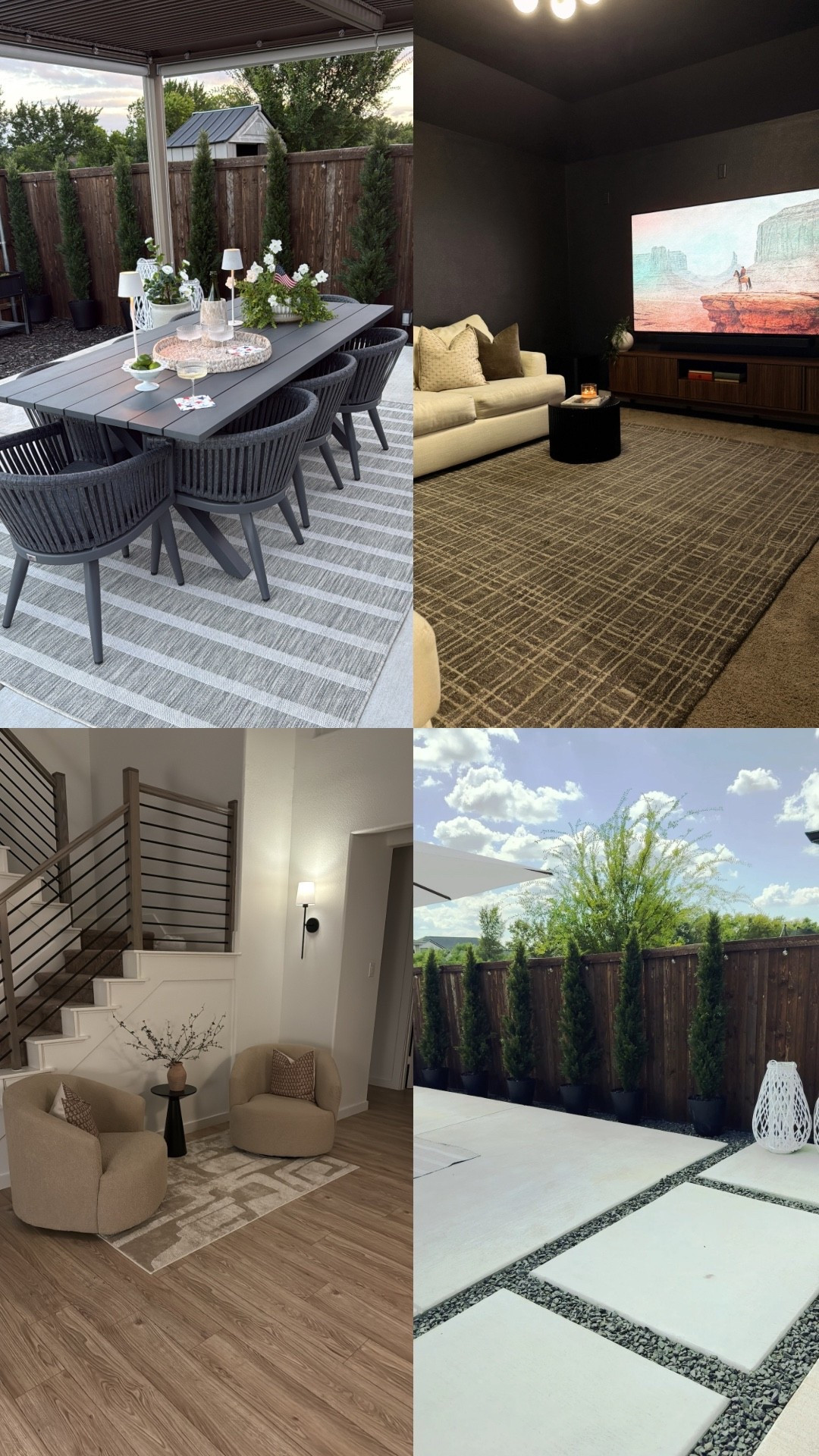 Organic modern home, neutral home decor, cozy home, pergola, patio, media room, designer inspired from @Wayfair