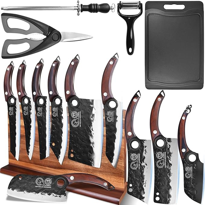 XYJ Authentic Since 1986,Knife Block Set,High Carbon Steel Forged Blades,Kitchen Knives Set with ... | Amazon (US)